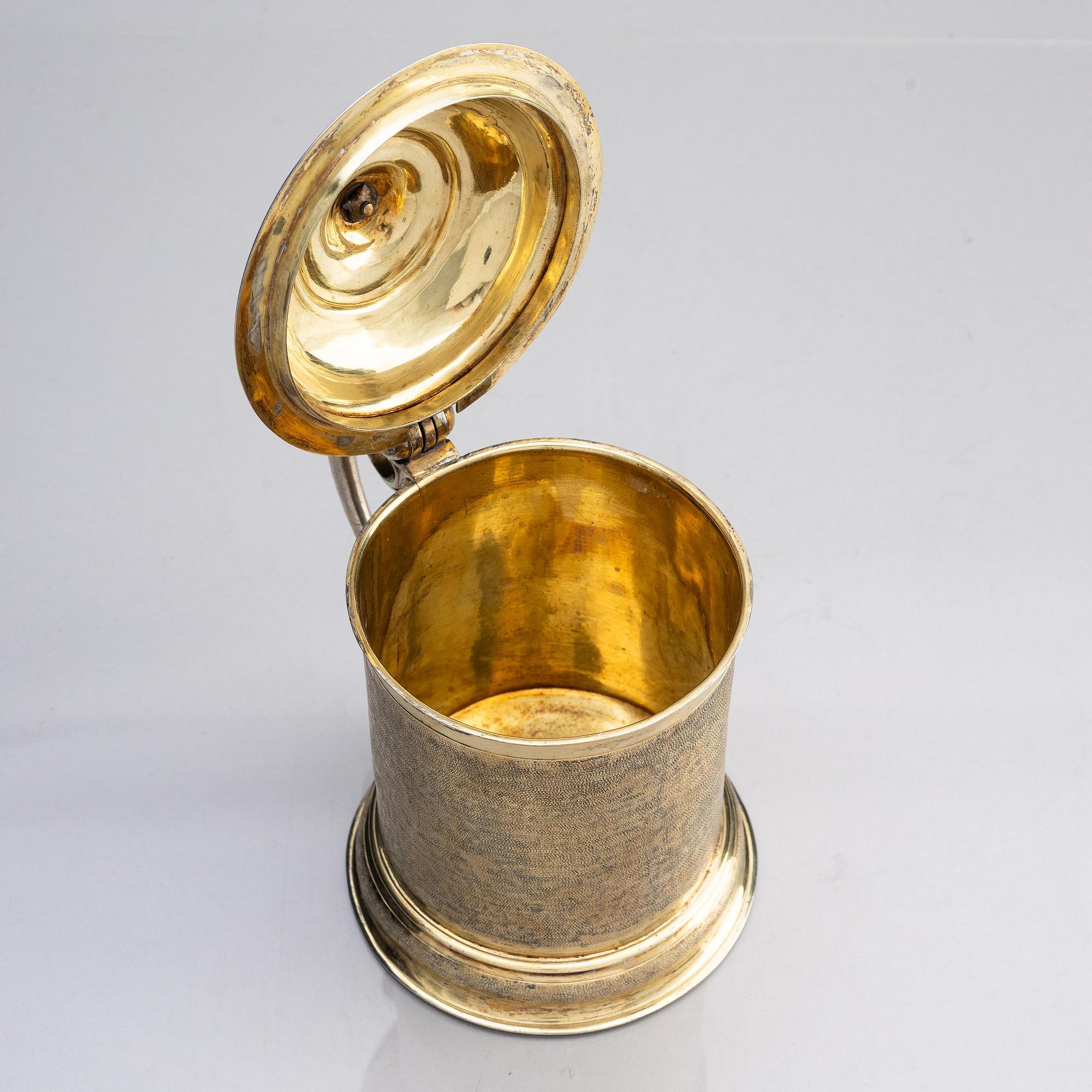 Elias I Schifflen, dryckeskanna, helförgyllt silver, Augsburg  omkring 1670. Barock.