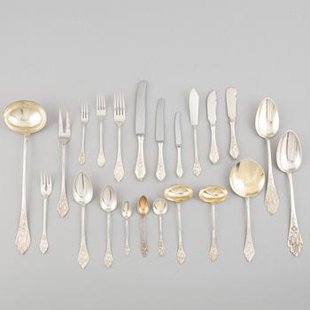 Juho Tepponen Oy, besticksuppsättning, 146 delar, silver, rosenmodell, Helsingfors, Finland, 1930-36.