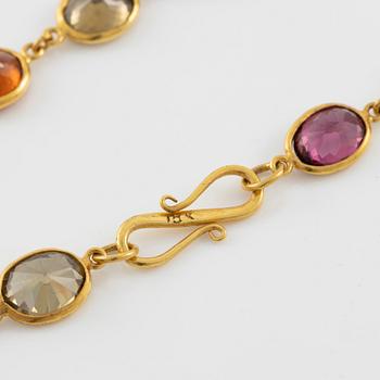 Necklace, 18K gold with coloured gemstones.