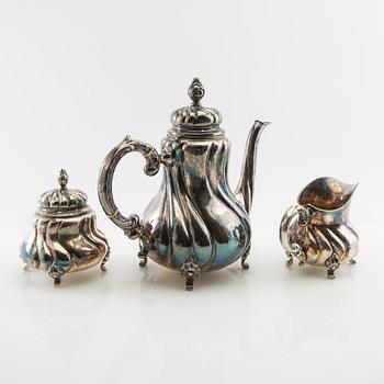 Coffee service, 3 dl silver Swedish import marks Rococo style mid-20th century.