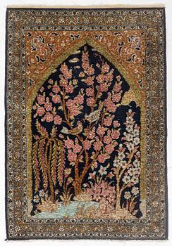 Matta semiantik silke Ghom, centrala Iran, ca 82 x 58 cm.